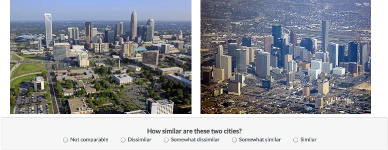 Two city photographs shown side by side for comparison